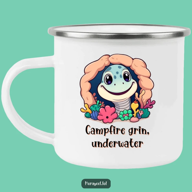 Funny Grinning Moray Eel Camping Mug: Adventure Brew Gift