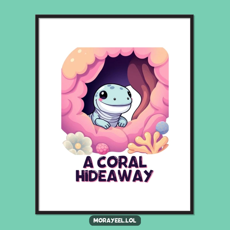 Funny Moray Eel Coral Digital Art - Cute Ocean Wall Decor, Instant Funny Gift