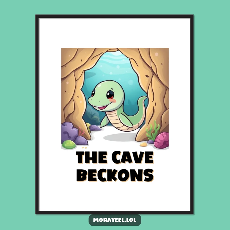 Funny Moray Eel Cave Digital Art - Playful Ocean Wall Decor, Instant Funny Gift