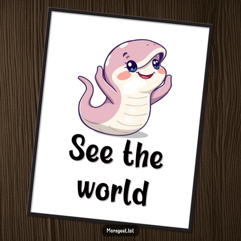 Funny Moray Eel Poster: Artwork of an alert eel looking around, conveying curiosity and wit, ideal for humorous wall decor and a funny gift.