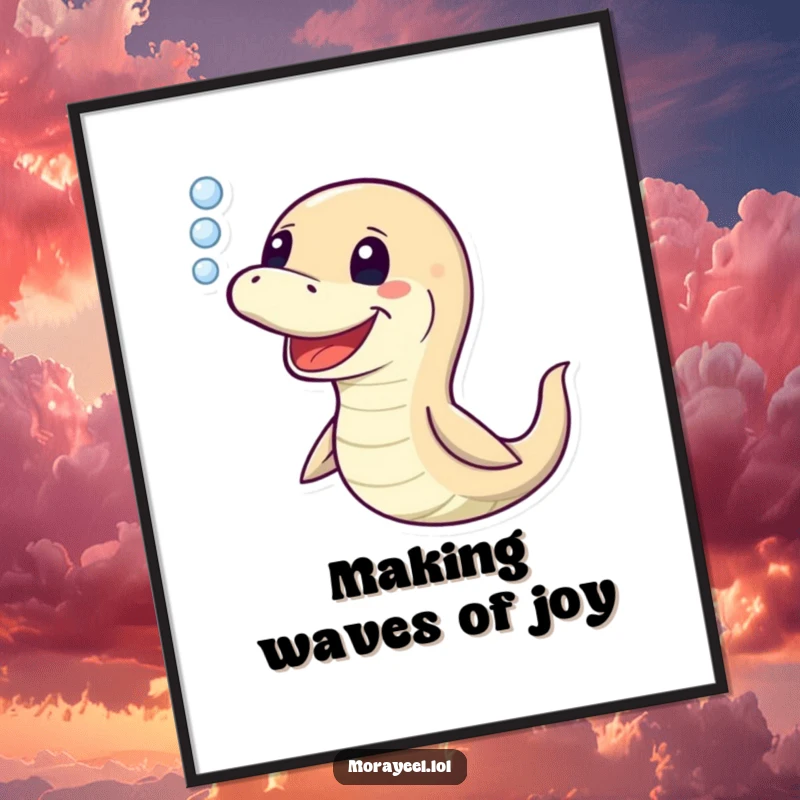Funny Free Printable Wall Art: A joyful moray eel character expelling a stream of happy, bubbly air, a whimsical piece of decor.