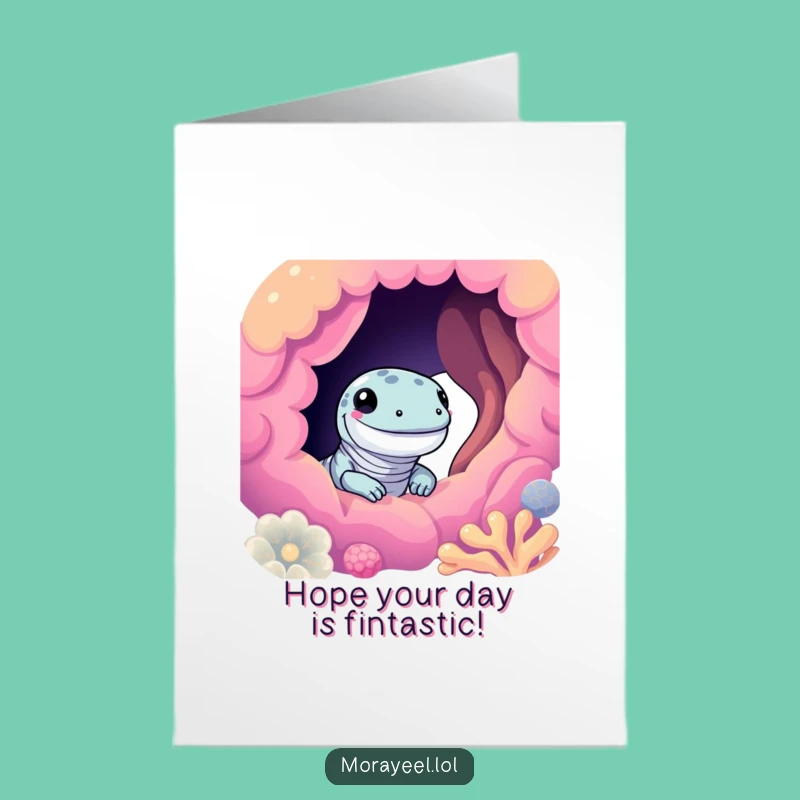 Free Printable Birthday Card: Cute Moray Eel Peeking - Whimsical Downloadable Greeting