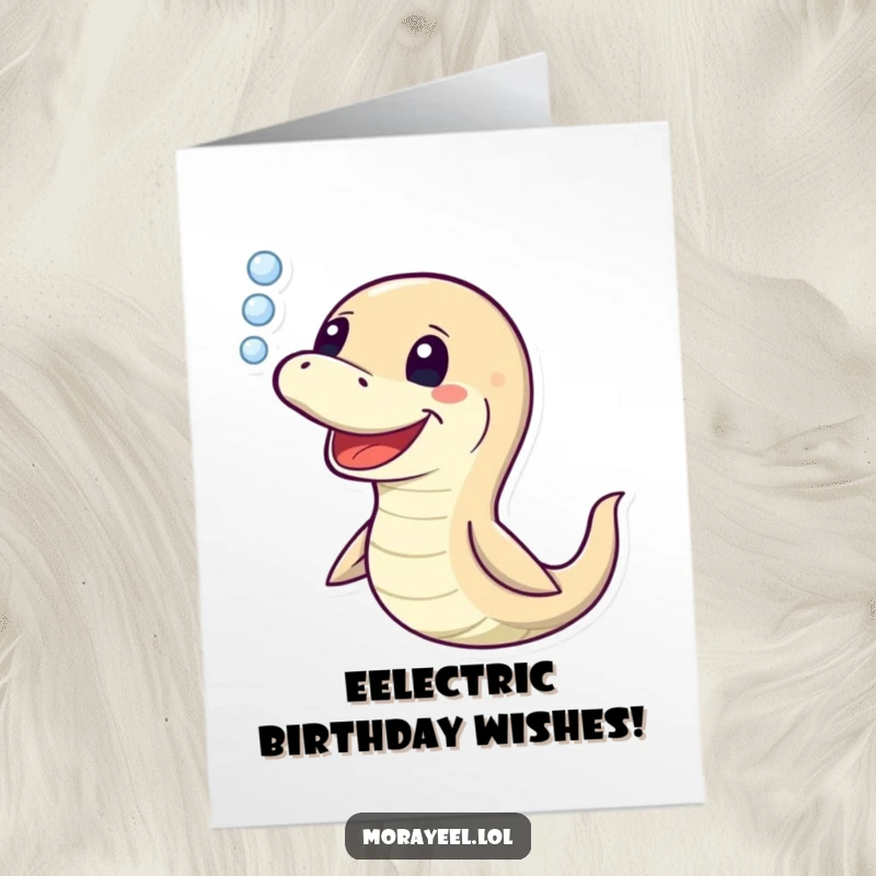 Funny Free Printable Birthday Card: A moray eel joyfully expelling a stream of happy bubbles, perfect for a hilarious DIY greeting.