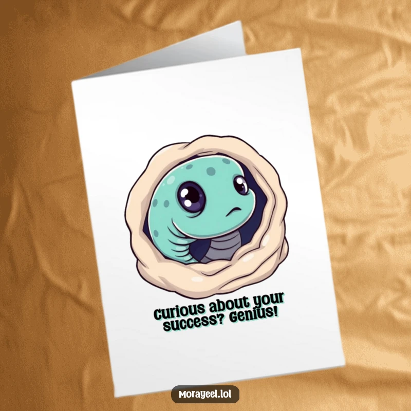 Funny Free Printable Congratulations Card featuring a moray eel with large, inquisitive eyes looking out from its cozy hole.