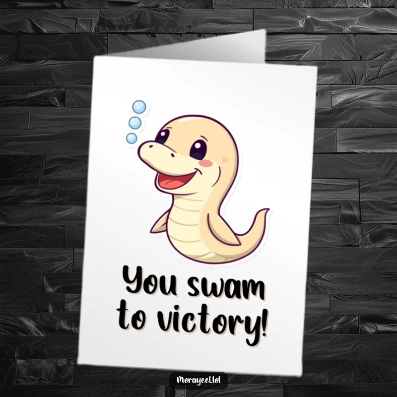 Funny Free Printable Congrats Card: A moray eel celebrating with a stream of bubbly air, signifying joyful congratulations.