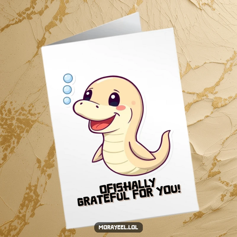 Funny Free Printable Thank You Card: A happy moray eel blowing cheerful bubbles to express bubbly gratitude, a great DIY gift.