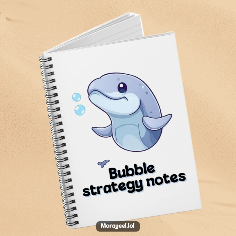 Funny notebook cover featuring a playful moray eel with mouth open, humorously trying to catch a bubble. Ideal for notes.